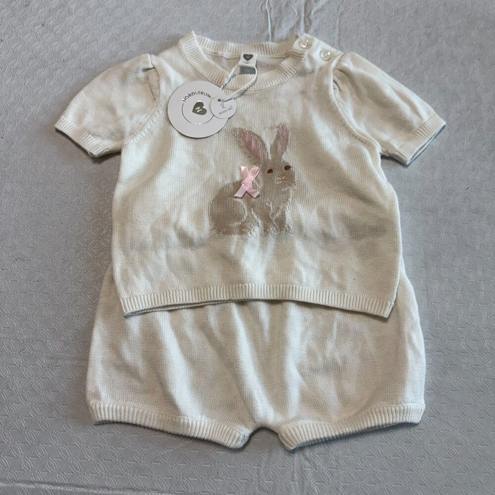 Nordstrom Baby 2pc Knit Bunny Sweater & Bloomer Shorts Set 9M NWT